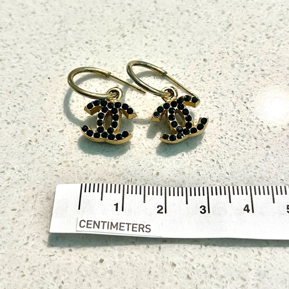 CHANEL Gold and Black Logo Earrings - Picture 9 of 10
